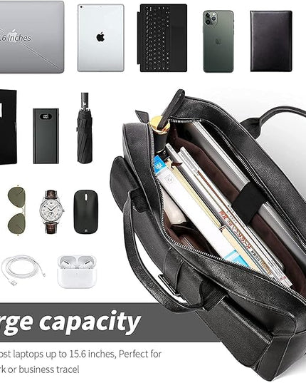 ESTARER Laptop Briefcase 15.6 Inch, Men’s Briefcase for Business/Travel, Leather Computer Office Work Bag, Water Resistant Laptop Bag, Black