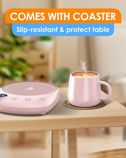 KitchekShop Coffee Mug Warmer - Fastest Heating & Highest Temperature, Coffee Cup Warmer for Desk Auto Shut Off, 4 Temp Settings & 1-12H Timer, Smart Electric Beverage Warmer for Coffee, Tea (Pink)