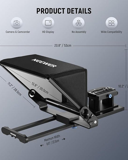 Neewer Teleprompter X14 III with RT113 Remote/App Control, 45° Tilt 14" Beamsplitter All Metal Frame Upgraded Camera Mount QR Plate Compatible with Manfrotto 501PL for iPhone iPad DSLR, Assembly Free
