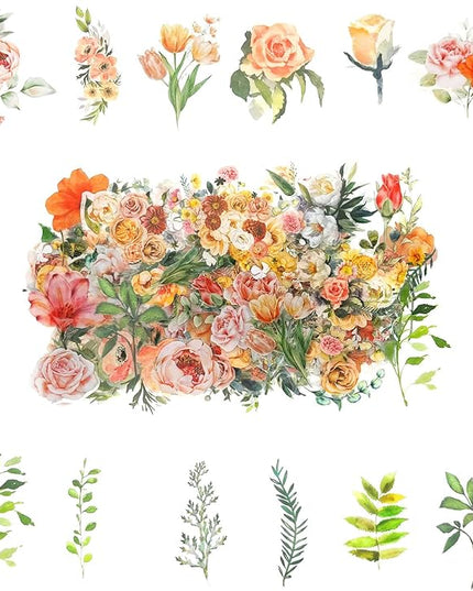 Obujopal 100 Pcs Natural Botanical Flower Stickers, Wildflower Stickers for Scrapbooking Junk Journal Notebook Diary Planner Letter Envelope Water Bottle Phone Case Craft Decoration (Wildflower)
