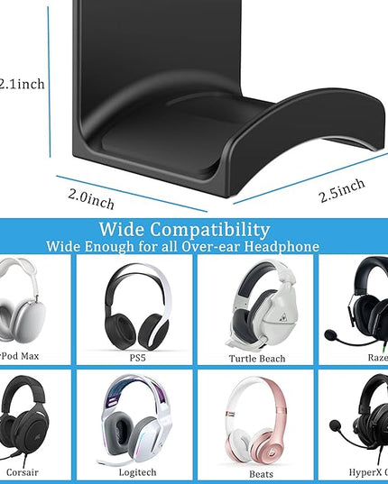 SOKUSIN Headphone Stand Headset Holder - Adhesive Gaming Earphones Hanger, Universal Desk Wall Mount Hook for All Headphone/Controller, Compatible with Beats, AirPods Max,Sony, JBL (Black)