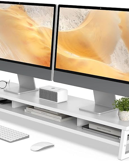 Fenge Dual Monitor Stand for Desk, 42.5in Large Monitor Riser for 2 Monitors, 2 Tier Computer Office Desk Top Shelf, Desktop Storage Stand for Laptop, PC, Computer, Printer
