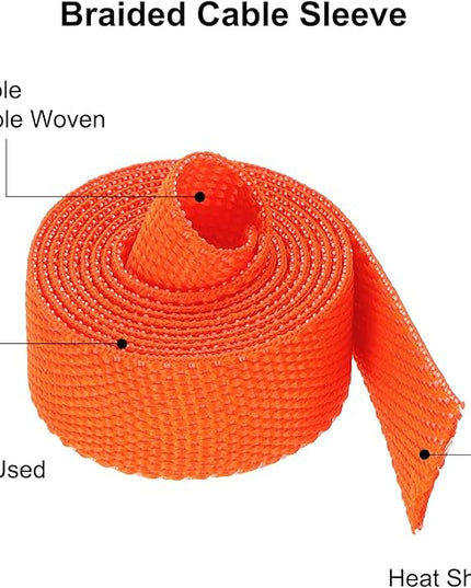 MECCANIXITY Braided Cable Sleeves Heat Shrinkable Fabric Sleeving, 3/8" 3ft Orange 2:1 Ratio Heat Shrinkable Cord Protector for Harness Cable, Network Cable Protection, Cable Management