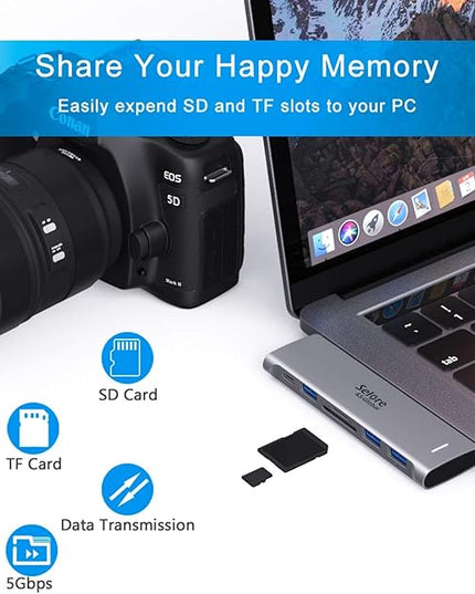 USB C Adapter for MacBook Pro/Air M1 M2 M3 2021 2020 2019 13" 15" 16", 6 in 1 USB-C Hub MacBook Pro Accessories with 3 USB 3.0 Ports,USB C to SD/TF Card Reader and 100W Thunderbolt 3 PD Port