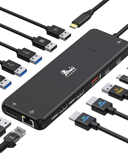 LIONWEI USB C Docking Station Dual Monitor 13 in 1 USB C Hub, Triple Display, 8 USB C/A Ports, Ethernet, Audio, Laptop Dock for MacBook,Dell,HP,Lenovo,Surface