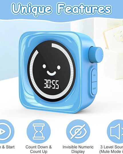 Visual Timer for Kids, 99 Minute Digital Cute Kids Visual Timer Classroom Timer for Homeschool Supplies Study Teaching Time Management Tool Countdown Count Up Timer, Blue 2Pack
