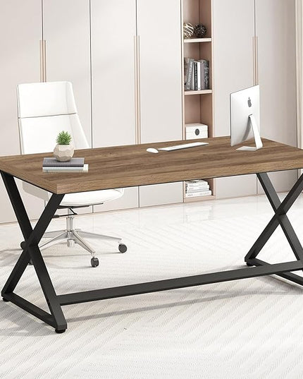IBF 47 Inch Computer Desk, Rustic Home Office Desk for Writing, Industrial Wood Metal Executive Work Study Desk, Modern Simple PC Gaming Computer Table for Study Workstation, Rustic Oak