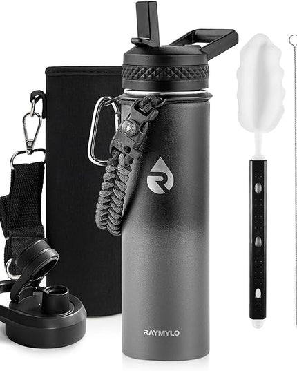 Insulated Water Bottle 20 oz, Triple Wall Vacuum Stainless Steel (Cold for 48 Hrs), Leak Proof & Non-BPA, Kids Water Bottle Jug for School with Straw Spout Lids, Dark Gray