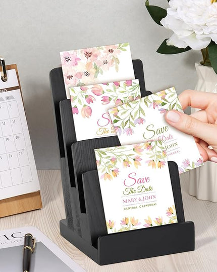 2 Pack 4 Tier Wood Brochure Holder Stand 6 x 9 inch Black Literature Holder Flyer holder for 5.5 x 8.5 inch 5 x 7 inch Booklets Pamphlets Menus Magazines Multi Purpose Organizer