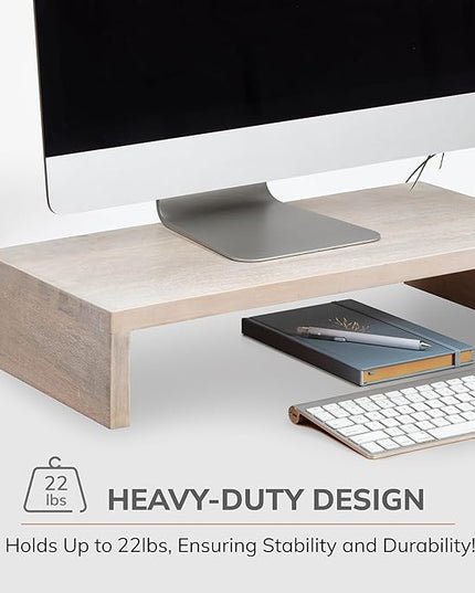 Anji Mountain Wooden Monitor Stand - Elegant Monitor Riser,Perfect Monitor Stand for Desk Organization, Durable Wood Construction monitor stands,Enhances Ergonomics and Workspace Efficiency,White Wash