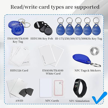 X7 RFID Reader Writer (RFID Copier Multi-Frequency Smart Card Reader ID IC Elevator Card RFID Writer for Access Control System with 13.56mhz IC Key Tags and 125khz T5577 Key Fobs/Cards)
