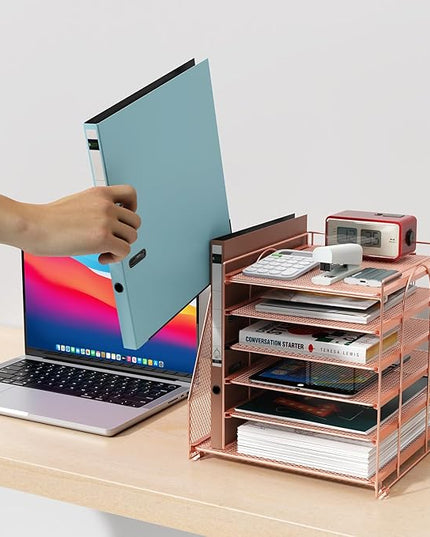 gianotter 6-Tier Paper Organizer With Magazine Holder, Desk Organizers and Accessories, Desk Accessories & Workspace Organizers, File Organizer for Office Supplies Storag (Rose Gold, 6-Tier)