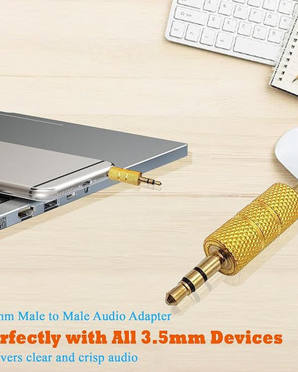 Voluty Tek 3.5mm to 3.5mm Male to Male Audio Headphone Adapter,Gold Plated 1/8" Stereo Coupler Connector for Speakers MP3 Players 2pcs