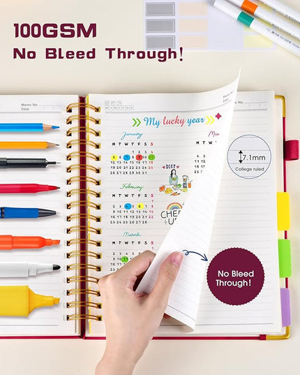 Hardcover Spiral Notebook Journal with Removable Dividers Tabs, 300 Pages Leather 5 Subject Notebook College Ruled, 8"x10" Large B5 Notebooks for Work School Note taking, Lined Journal for Women, Rose