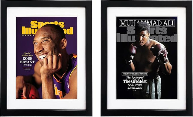 Goldfinch 4 Packs Sports Magazine Frames Displays Magazines Measuring 8 x 10.5 inches with White Core Matting,Suitable for 1994-Current Collector's Edition Sports Magazines with Installed Hangers