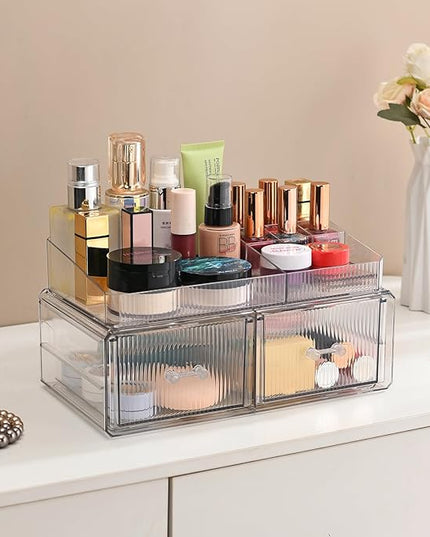 ZHIAI stackable storage drawer, cosmetic acrylic storage box, cosmetics and beauty product storage organizer, suitable for makeup room, bathroom, storage room