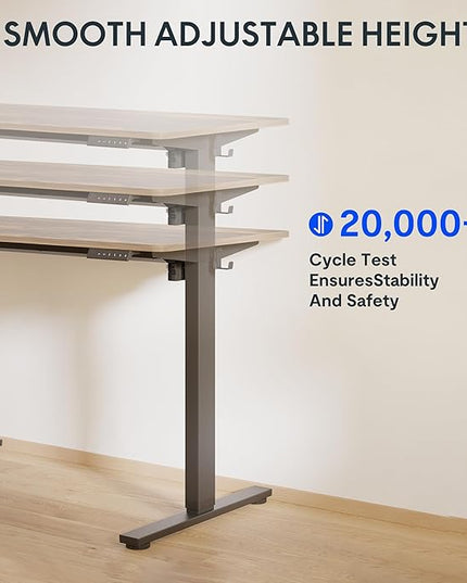 FLEXISPOT One-Piece Electric Standing Desk, 55 x 28 Inches Adjustable Desk with Seamless Desktop, Memory Controller Height Adjustment (Black Frame + Rustic Brown Desktop, 2 Packages)