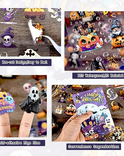 Dwpetzo Transparent Halloween Scrapbook Stickers Book, 20 Sheets Diecut PET Stickers for Journaling, Purple Vintage Spooky Theme for Scrapbooking, Junk Journal Supplies, Planner, Bujo, Crafts Arts