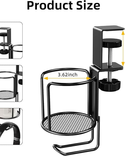 2 Pack 2 in 1 Desk Mug Hooks with Headphone Hanger Holder, Anti-Spill Clip-On Table Mug Hooks with 360° Rotation for Lawn Chair, Office Home Gaming Table