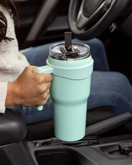 Hydrapeak Roadster 40oz Stainless Steel Tumbler Double Wall Vacuum Insulated Water Bottle With Handle And 2 in 1 Straw Lid (Sage)