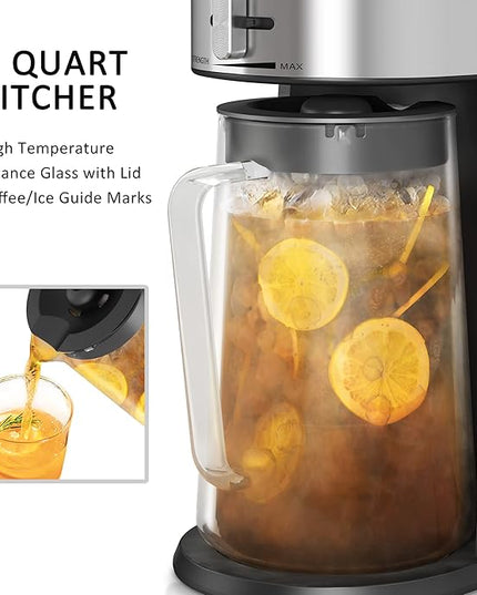 wirsh Iced Tea Maker with 3QT Pitcher, Iced Coffee Maker with Strength Control and Reusable Filter, Perfect For Iced Coffee, Latte, Tea, Lemonade, Flavored Water, Black