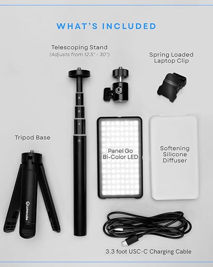 Lume Cube Broadcast Lighting Kit Live Stream Webcam Light for Computer & Laptop Enhance Video Calls Streaming & Vlogging Include Adjustable Tripod & Clip Mount Adjust Brightness & Color Temperature