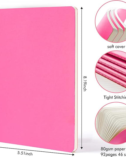16 Pack Soft Cover Journal Bulk, Feela Lined Notebooks College Ruled for Work for Women Girl Writing, Blank Travel Journal Note Taking Notebook School Business Supplies, 8.2” x 5.5”, A5, Berry