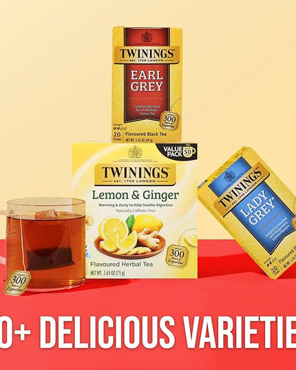 Twinings Earl Grey Black Tea Individually Wrapped Bags, 20 Count (Pack of 1), Flavoured with Citrus and Bergamot, Caffeinated, Enjoy Hot or Iced, 20 Teabags
