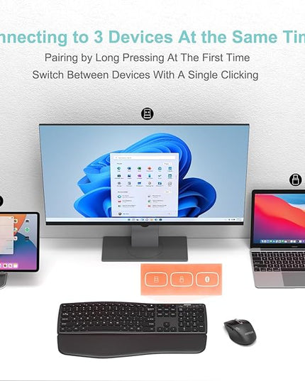 Arteck Multi-Device Comfortable Wireless Bluetooth Keyboard with Nano USB-A, USB-C Type C Receiver Palm Wrist Rest Full Size Keyboard for Windows iPad OS Android, Computer Desktop Laptop PC Tablet