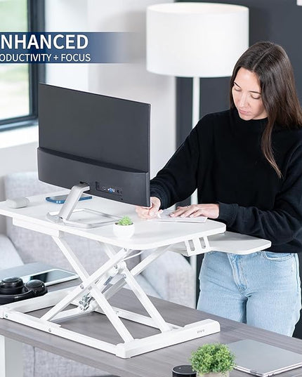 VIVO 28 inch Desk Converter, K Series, Height Adjustable Sit to Stand Riser, Dual Monitor and Laptop Workstation with Keyboard Tray, White, DESK-V028KW
