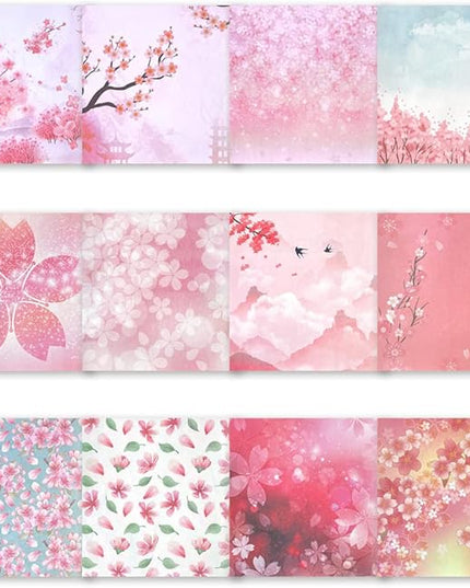 Origami 6x6 Paper Kit 50 Sheets 12 Vivid Colors Double Sided Printed Traditional Patterns Square for Arts Crafts Projects, Japanese Sakuras Flowers Chiyo