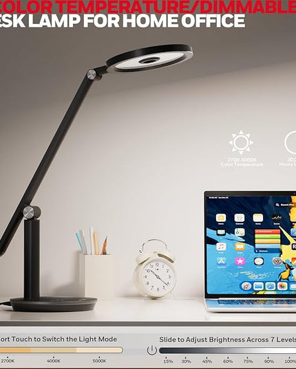 Honeywell Desk Lamp for Home Office, H6 Sunturalux™ Eye-Caring Led Desk Light, 800LM Dimmable Desk Lamp with Timer, Touch Control Tall Desk Reading Light, Table Lamp for Circle Webcam, Study, Bedroom