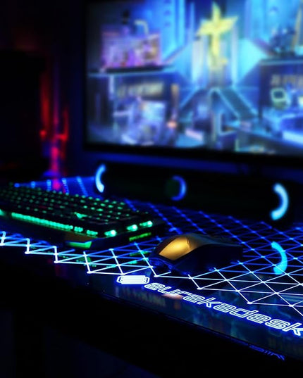 EUREKA ERGONOMIC Gaming Desk RGB Lights Height Adjustable 55 Inch Computer Table Home Office Standing Desk Glass Desk Music Sensing, Dual Motors,USB Ports, APP Control
