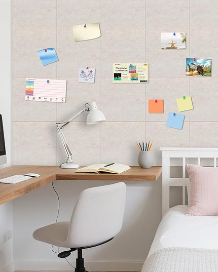 DOLLAR BOSS Felt Cork Board Tiles, 24 Packs 12" x 12" Thick Cork Bulletin Board Self Adhesive Acoustic Panels Soundproof Corkboards for Walls with Pushpins for Home Office Kitchen School, Beige