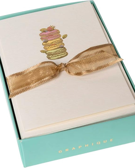 Graphique Macarons Cards | Pack of 10 Cards with Envelopes | Blank Inside | All Occasion Greetings | La Petite Presse Collection | Embossing and Gold Foil Accents | Boxed Set | 3.25" x 4.75"