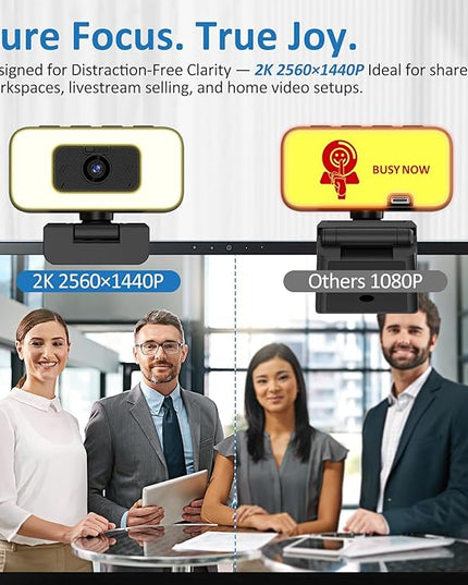 Danyesth 2K Webcam for Laptop, Computer Camera with Light for PC/Desktop/Mac [Light Your Face, Free Your Space] USB Webcam with Auto Anti-Disturb Backlight, Zoom & Flip, Privacy Cover, Microphone