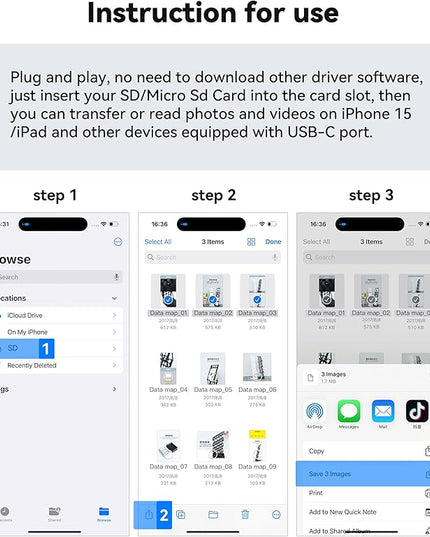 USB C SD Card Reader for iPhone 15 16/iPad/MacBook/Mac, xdgeLoad USB-C Type C SD Reader Supports SD and MicroSD Memory Card Adapter, Trail Camera Viewer Plug and Play - 2 Slots