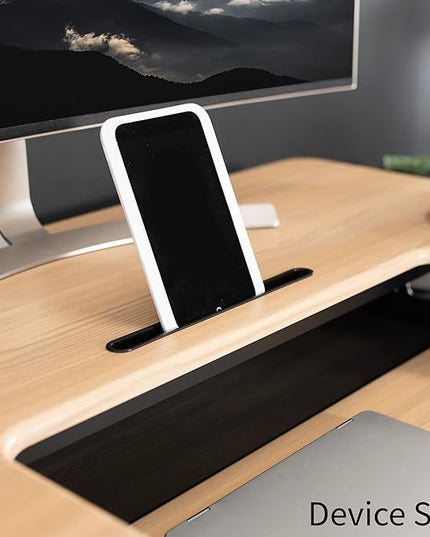 VIVO 42 inch Height Adjustable Stand Up Desk Converter, V Series, Quick Sit to Stand Tabletop Dual Monitor Riser Workstation, Light Wood Top, Black Frame, DESK-V000VLO