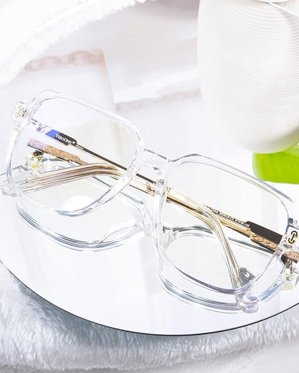 VISOONE Oversized Blue Light Blocking Glasses with Chic Square TR90 Frame and Metal Temple for Women Men REMY
