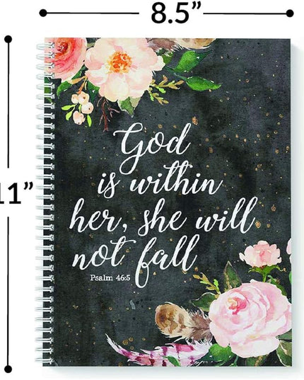 Gotcha Covered Notebooks Softcover She Will Not Fall 8.5" x 11" Religious Spiral Notebook/Journal, 120 College Ruled Pages, Durable Gloss Laminated Cover, White Wire-o Spiral. Made in the USA