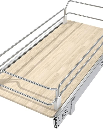 Pull Out Cabinet Organizer 11" W X 22" D, Slide Out Drawers For Kitchen Organizers and Storage, Pull Out Drawers For Cabinets Capacity Heavy Duty Caddy, Cabinet Shelves Wood Chrome, Pantry Storage