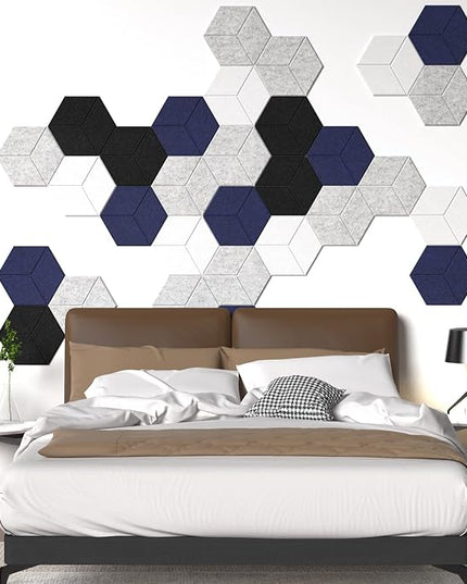 12 Pack Self-adhesive Acoustic Panels 12" X 10" X 0.4" -Sound Proof Foam Panels with High Density, Fashionable Y-Lined Design, Flame Resistant, Absorb Noise and Eliminate Echoes(Dark Blue)