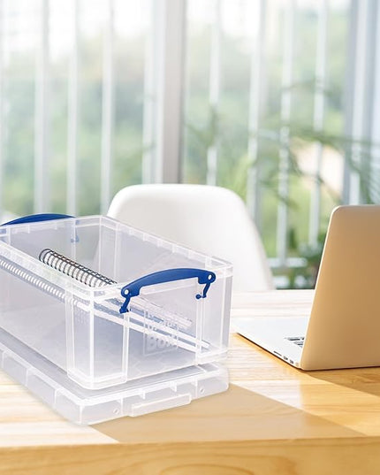 Really Useful Box Stackable 9 Liter Plastic Storage Container Bin with Snap Lid and Built-In Clip Lock Handles for Home & Office Organization (5 Pack)