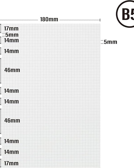 90 Sheets Planner Refill Paper, 255x180mm, 5mm Squared Inserts Paper B5 9 Holes Binder Grid Notepaper for Filofax Bullet Journals Diary