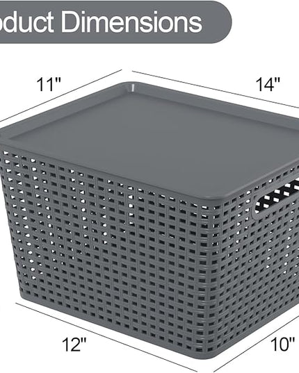 Zopnny Plastic Storage Baskets with Lid, Stackable Storage bins for Organizing Shelves Drawers Desktop Closet Playroom Classroom Office, 6 Pack, 20 Quart