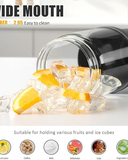 Glass Tumbler with Carry Handle, Clear Glass Water Bottle with Leakproof Lid, Spout Lid&Straw, BPA-Free, 32 oz, Grey