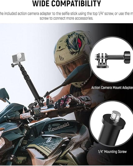NEEWER Motorcycle Camera Mount Kit, Bicycle Handlebar Invisible Selfie Stick with Dual Ball Heads, Super Clamps, Action Camera Adapter Compatible with GoPro Insta360 DJI AKASO Action Cameras, GP-30