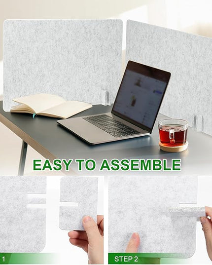 PATIKIL Desk Dividers 24" x 24", 4 Pack Desk Privacy Panel Freestanding Noise Reducing Partition Acoustic Panel with 4Pcs Support Feet for Testing Office Home Library, Light Gray Style B