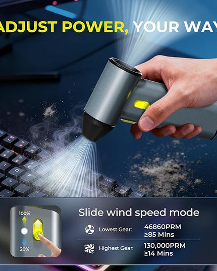 Compressed Air Duster, 130000RPM Brushless Motor, Super Power Air Duster Electric, Aluminum Alloy Body, Dust Blower with Fast Charging for Car, Computer, Keyboard, Outdoors and House