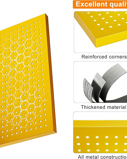 Metal Peg Board Panels for Workbench, Shop, Shed Modular Peg Board Organizer Board Kit, pegboard Wall Organizer(4 Pack, Yellow)